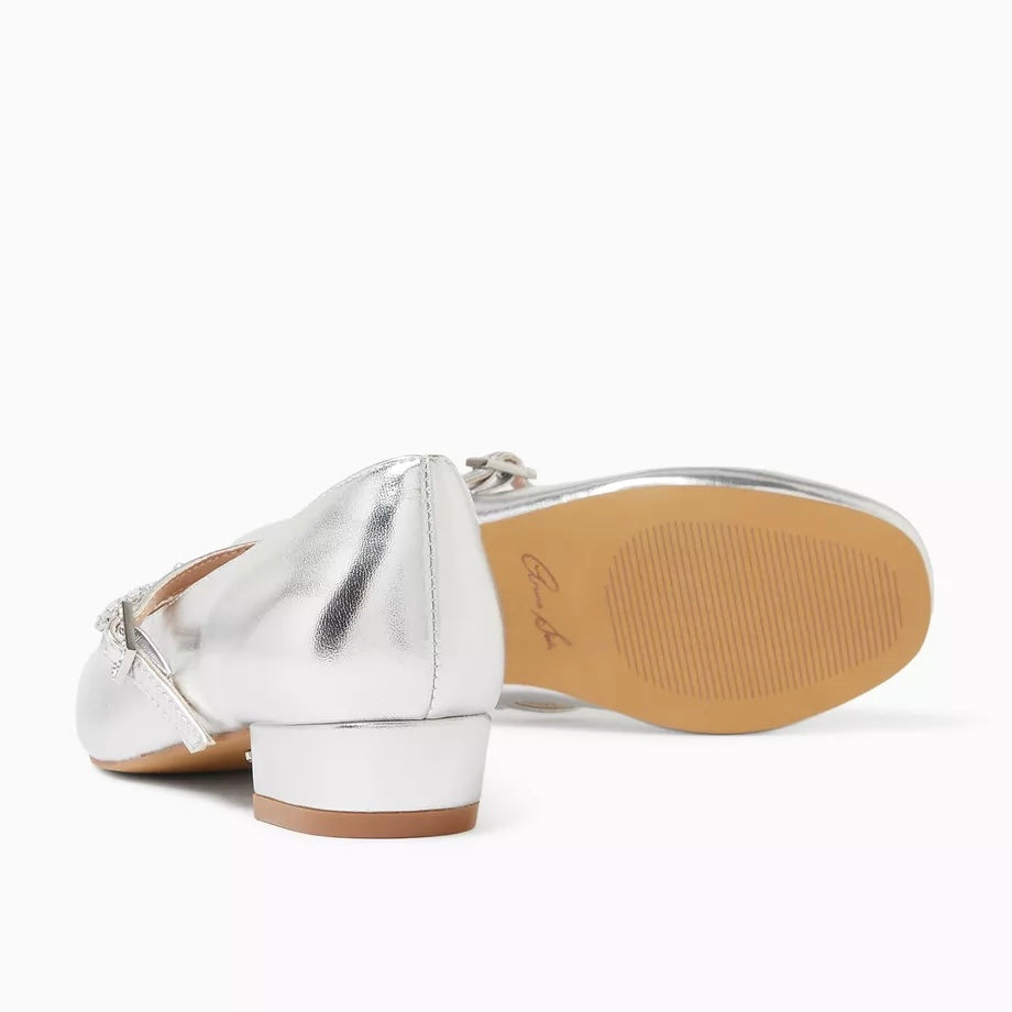 LULU BUTTERFLY GIRLS MARY JANE HEELS SILVER METALLIC LEATHER