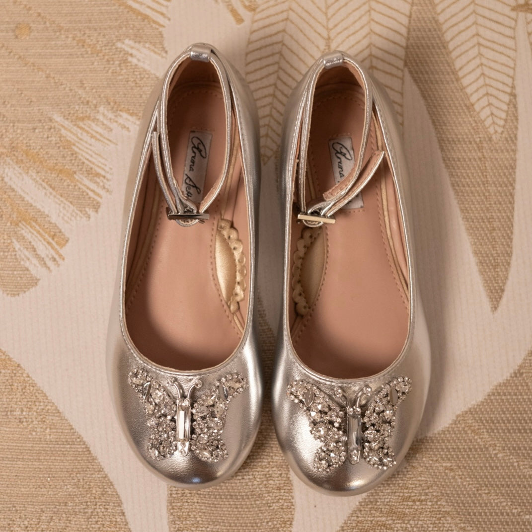 ANGELINA BUTTERFLY GIRLS SHOES SILVER METALLIC LEATHER