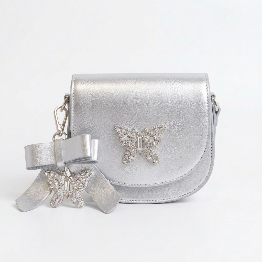Luna Mini Butterfly Silver Metallic Leather Bag