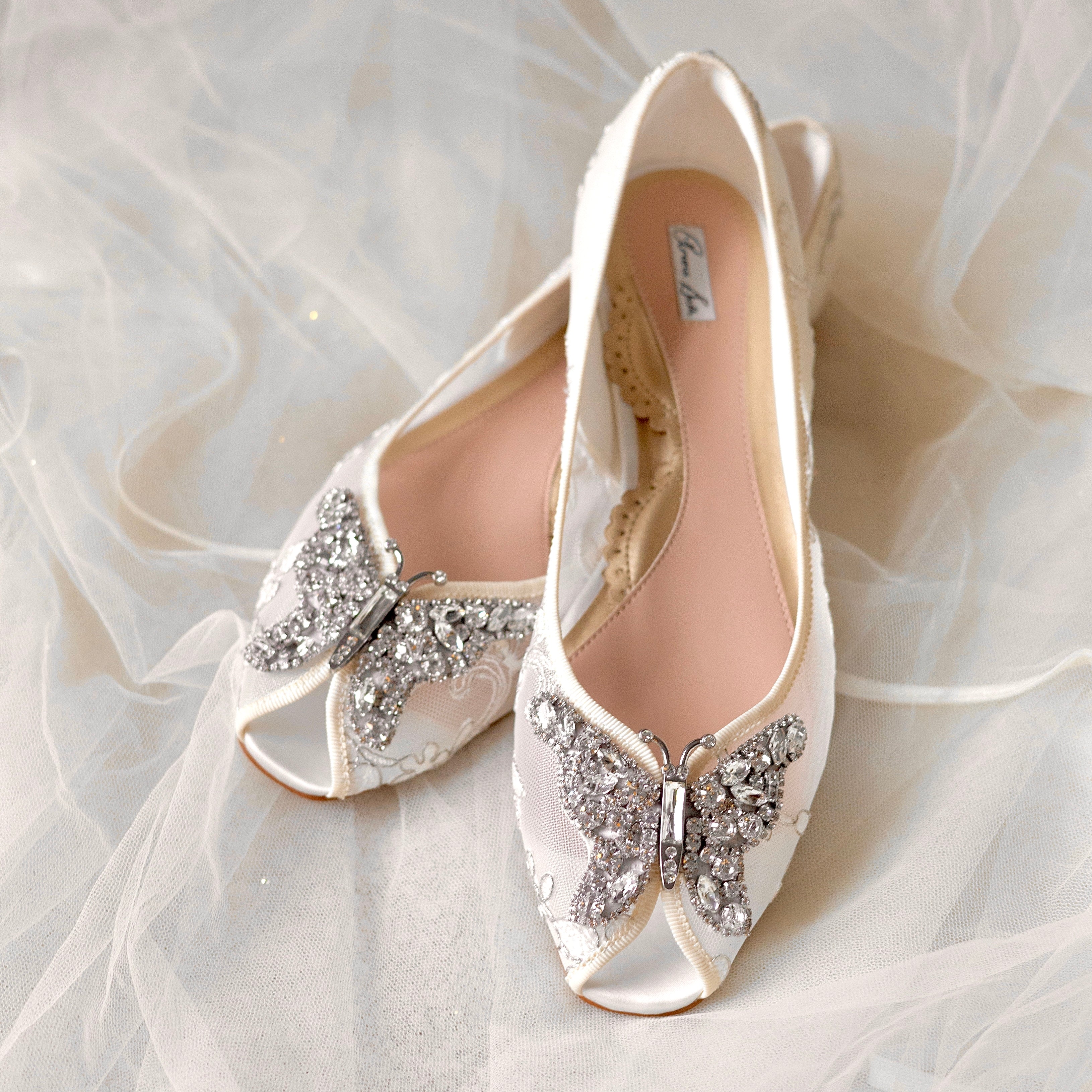 Liana Butterfly Open Toe Flats Ivory Lace