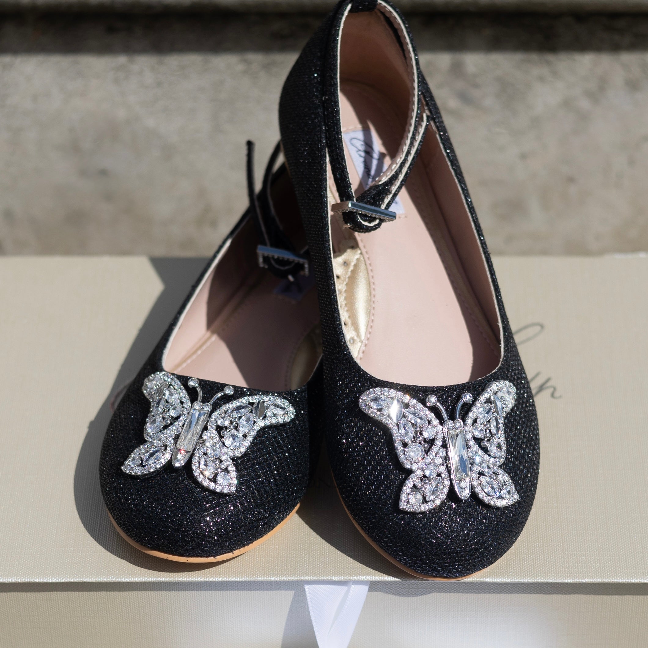 ANGELINA BUTTERFLY GIRLS SHOES BLACK SPARKLE