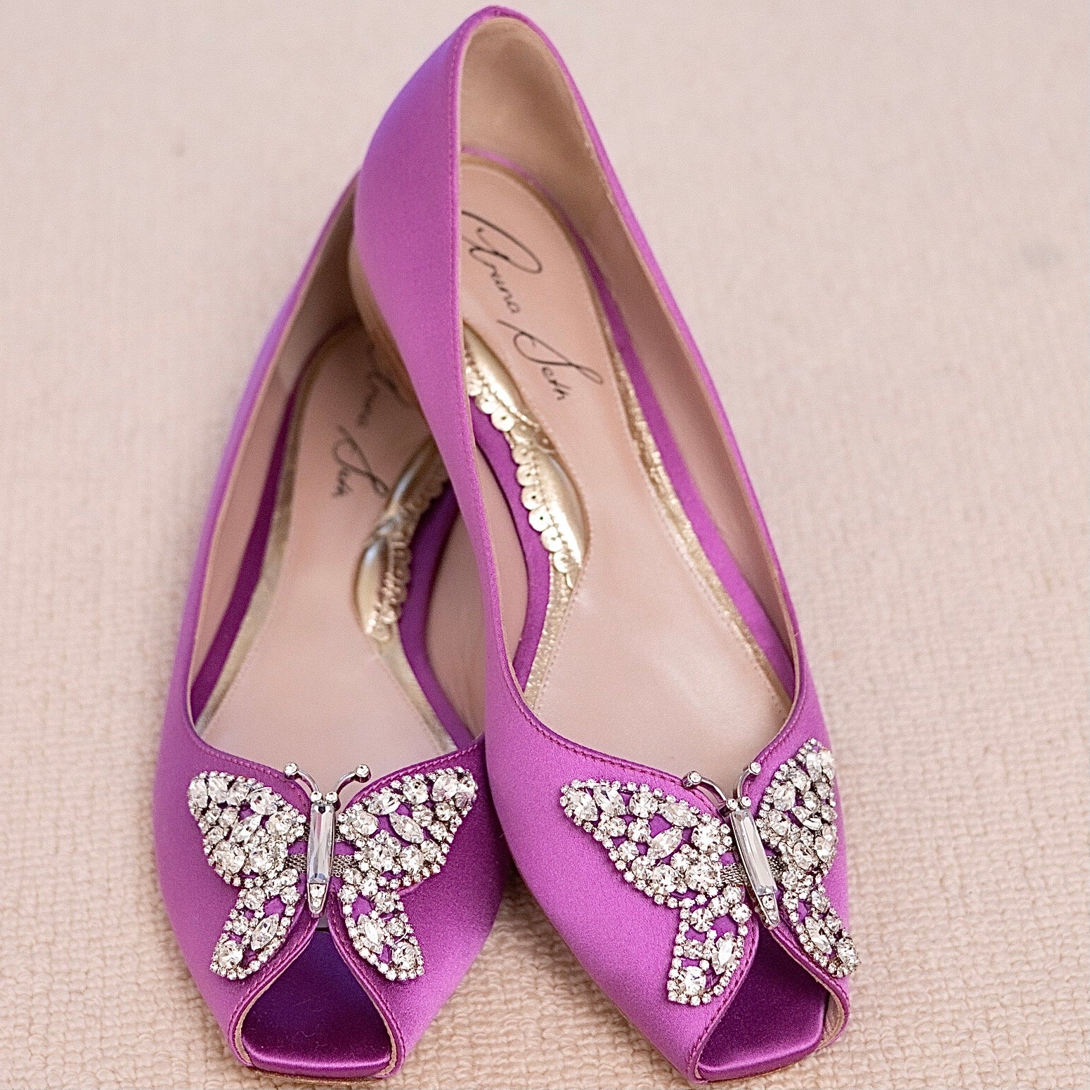 Liana Butterfly Open Toe Flats Lilac Orchid Satin