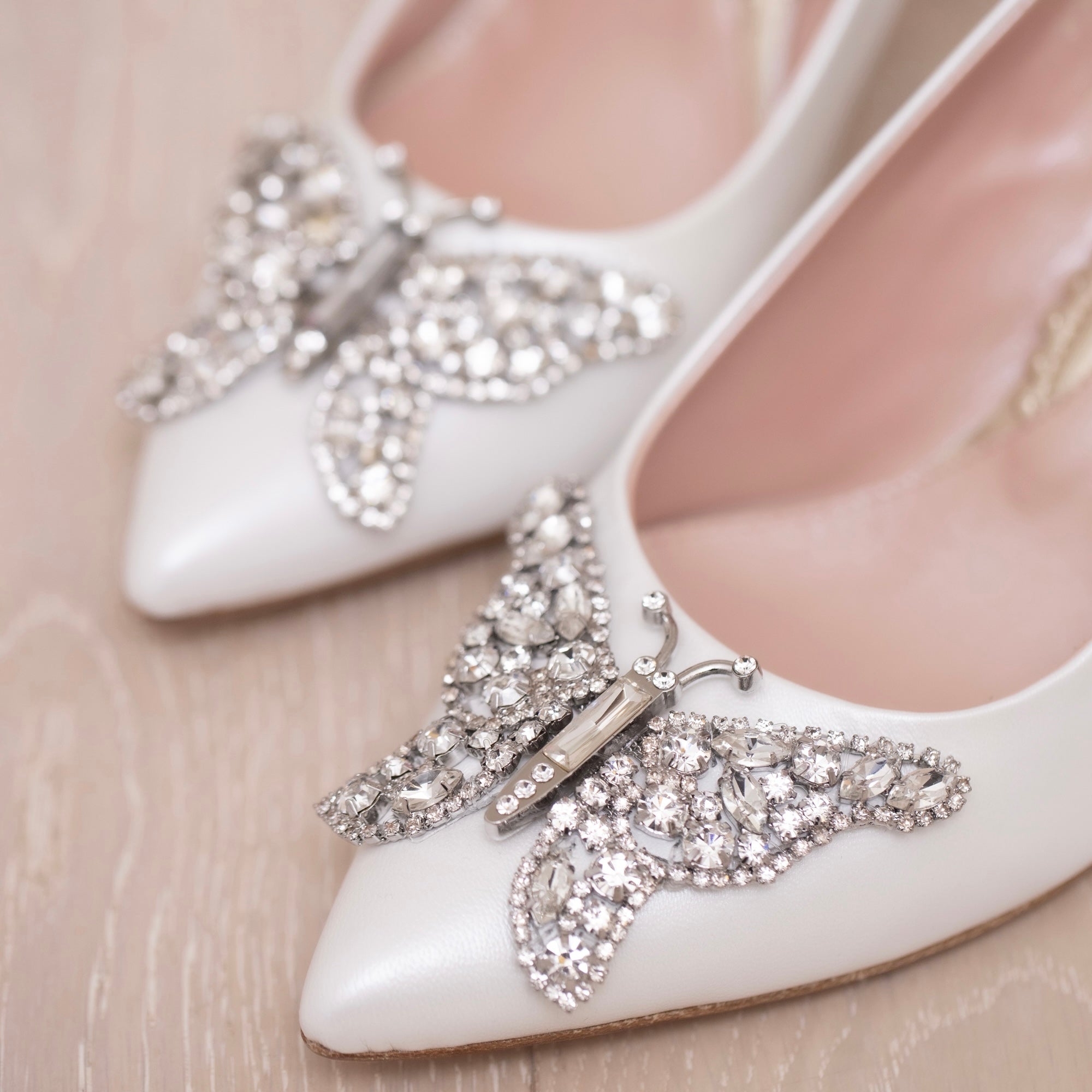 Emilia Butterfly Heels Ivory Pearlised Leather