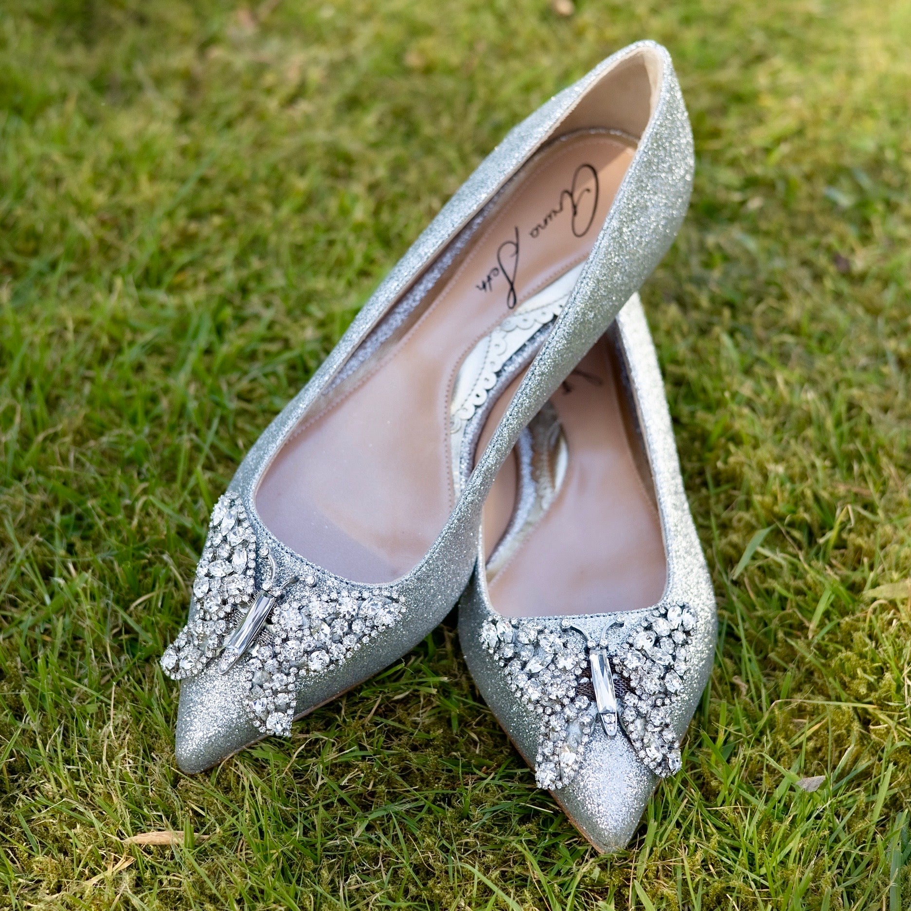 Eliana Butterfly Pointy Flat Silver Glitter