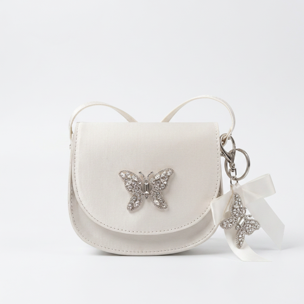 Luna Mini Butterfly Ivory Satin Bag