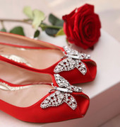 Liana Butterfly Open Toe Flats Red Satin