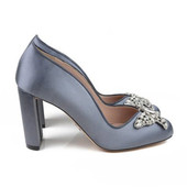 Annabel Butterfly Block Heels Charcoal Grey Satin