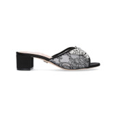 Angela Mule Block Heels Black Lace